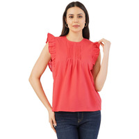 FYLTR Women's Solid Regular Fit Blouse (FYLSS23WB-011_Ruby Red L)