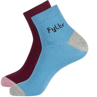 FYLTR Men's Cotton Blend Ankle Length Socks Solid Color | Pack Of 2 | Anti-Microbial | Anti-Odor (Blue,Maroon)