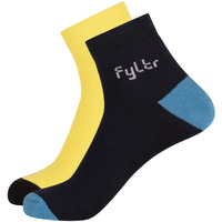 FYLTR Mens Ankle Length Socks  Solid Color | Pack of 2 | Anti-microbial | Anti-odor (Mellow Yellow-Vainly Navy)