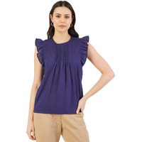 FYLTR Women's Solid Regular Fit Blouse (FYLSS23WB-011_Heavy Navy M)
