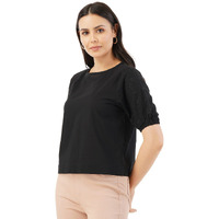FYLTR Women's Solid Regular Fit Blouse (FYLSS23WB-010_Black Heart S)