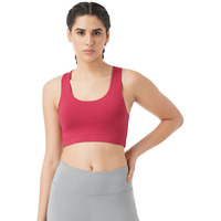 PUMPD Womens Synthetic Wire Free Modern Sports Bra (PUMSS23WBR-001_Burgundy Baddies_S)