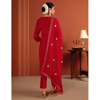 Kaari Roman Silk Womens Kurta Set (KAAAW24WSKD-70019_Bridal Red_XL)