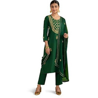 Kaari Roman Silk Womens Kurta Set (KAAAW24WSKD-70019_Royal Emerald_L)