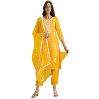 Kaari Roman Silk Womens Kurta Set (KAAAW24WSKD-78974_Turmeric Gold