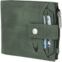 WildHorn Leather Wallet for Men | Ultra Strong Stitching | Handcrafted | Zip Wallet with 9 Card Slots | 2 ID Slots (Green Hunter)