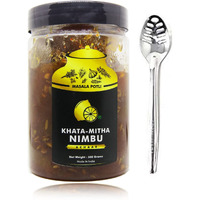 MASALA POTLI Homemade Khatta Meetha Nimbu Ka Achar & Spoon | Oil Free - No Sugar Only Jaggery Used | Sweet, Tangy & Spicy Lemon Pickle (Khata Mitha Nimbu, 500 Grams)