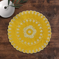Shoppersduniya Yellow Velvet Designer Aasan Pooja Cloth Mat Mandir Temple Home Office Base Chowki 61cm