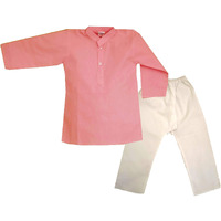 Shaishav Wears Ethnic Wear Kids 100% Cotton Kurta Pyjama Set for Baby Boys - Sea Green (12-18 Months, Pink)