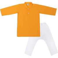 Shaishav Wears Ethnic Wear Kids 100% Cotton Kurta Pyjama Set for Baby Boys - Sea Green (3-4 Years, Turmeric Yellow)