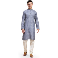 SKAVIJ Mens Traditional Sequined Kurta with Pajama 2-Piece Set Grey_Large