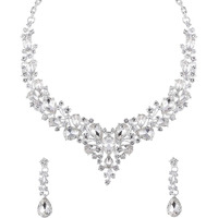 Yellow Chimes Jewellery Set for Women and Girls Fashion White Crystal Jewellery Set for Women | Silver Toned Crystal Choker Necklace Set | Birthday Gifts For Women Valentine Gift for Girls