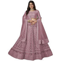 ZAALIMA FASHION WITH Z LOGO Amazon Brand-Women's Net Embroidred Lehenga Choli And Dupatta Set (Free Size) (Pink)