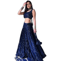 ZAALIMA FASHION WITH Z LOGO Amazon India Women's Heavy Satin And Sequence Embroidery Work Semi Stitched Lehenga Choli & Dupatta Set(Free_Size) (Blue)