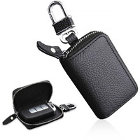 PALAY Car Key Case Protection Leather Car Smart Keychain Coin Holder Auto Remote Car Key Holder For Women And Men Gifts For Men(8.5X5.2Cm), Black