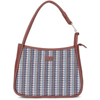 ZOUK Bombay Houndstooth Printed Jute Handcrafted Vegan Leather Multicolor Womens Sleek Shoulder Bag |Hobo Bag|