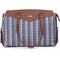ZOUK Bombay Houndstooth Printed Jute Vegan Leather Multicolor Womens Office Work Bag With Double Handles Strap