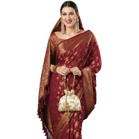 AKHILAM Womens Kanjeevaram Georgette Ethnic Motif Zari Saree With Unstitched Blouse Piece (Maroon_ALEKHA1002)