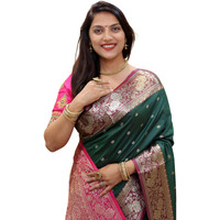 AMIRAT Womens Banarasi Saree Soft new ladies 2024 Design Wear Pattu Sarees Latest Cotton Party Sari collections With Blouse Piece for Wedding sadi (Green)