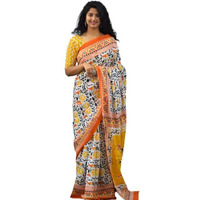 JALTHER Handicrafts Womens Ikat Hand Block Print Jaipuri Cotton Mulmul Saree with Blouse Piece - _SH_113