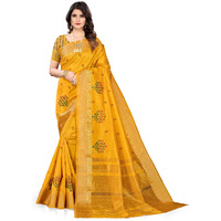 SERONA FABRICS Womens Assam Cotton Silk With Golden Border Thread Embroidery Saree With Blouse Piece
