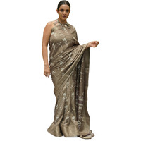 MIRCHI FASHION Womens Silk Blend Ikkat Block Printed Saree with Blouse Piece (42034-Dusty Brown, Off White)