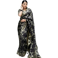 C J Enterprise Womens Banarasi Saree Pure Kanjivaram Silk Saree Soft Design Wear Pattu Sarees Latest Cotton With Blouse Piece Kanchipuram for Wedding sadi new ladies 2023(AlmariFlowrjaal) (Black)