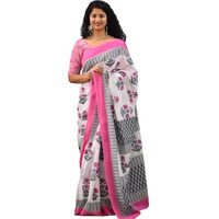 JALTHER Handicrafts Womens Ikat Hand Block Print Jaipuri Cotton Mulmul Saree with Blouse Piece - _SH_119