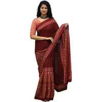 JALTHER Handicrafts Womens Ikat Hand Block Print Jaipuri Cotton Mulmul Saree with Blouse Piece - _SH_141