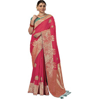 MANOHARI Banarasi Silk Woven Saree With Heavy Embroidery Blouse Piece_Mn1886 - Women, Pink