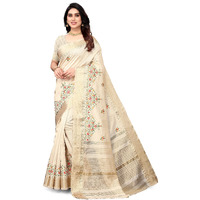 SERONA FABRICS Womens Assam Cotton Silk With Golden Border Thread Embroidered Work Saree With Blouse Piece