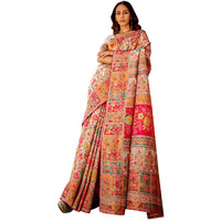 AKHILAM Womens Cotton Silk Botanical Woven Design Saree With Unstitched Blouse Piece (White_KSHMRI1006_RJ)