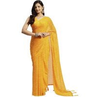 RATAN Womens Chiffon Bandhani Printed Saree without Blouse Piece(GZL-55033_Yellow)