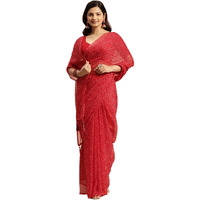 RATAN Womens Chiffon Bandhani Printed Saree without Blouse Piece(GZL-55031_Red)