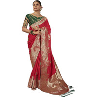 MANOHARI Banarasi Silk Woven Saree With Heavy Embroidery Blouse Piece_Mn1890 - Women, Red