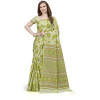 RATAN Pure Cotton Printed Mulmul Saree for Women with Blouse Piece (FBR-BP-3667_Green)