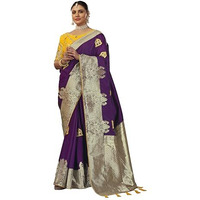 MANOHARI Banarasi Silk Woven Saree With Heavy Embroidery Blouse Piece_Mn1889 - Women, Purple