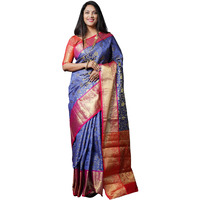 AMIRAT CLOTHING Banarsi Wedding And Designer Look Litchi Silk Saree With Unstiched Blouse Piece (Royal Blue)