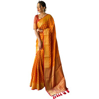 SGF11 Womens Leriya patola Soft Lichi Silk Banarasi Sarees With Blouse Piece (Orange)