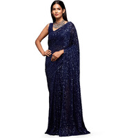 Zeel Clothing Womens Dark Blue Sequins Work Heavy Georgette Saree with Blouse (1011-Blush-Blue-Sequins-Party-Saree, Blush Blue)