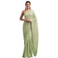 TRENDMALLS Womens Silk Sequins Embroidery Stripted Saree with Blouse Piece (K972-LightGreen)
