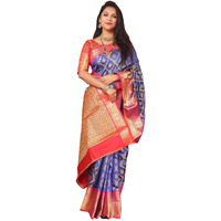 AMIRAT Clothing Womens Banarasi Wedding Designer Litchi Silk Saree With Unstiched Blouse Peice (R Blue)