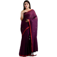 Laxmi Handloom Womens Traditional Bengal Handloom Pure Cotton Khadi Saree (Maroon)