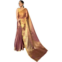 SGF11- Womens Kanjivaram Pure Tissue Silk Saree Golden Zari With Blouse Piece (Brown)