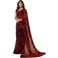 MIRCHI FASHION Womens Georgette Geometric Printed Saree with Blouse Piece (39282-Black, Red2)