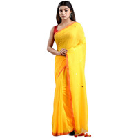 Laxmi Handloom Womens Traditional Bengal Handloom Pure Cotton Khadi Saree (Yellow and Red)
