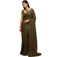 Zeel Clothing Womens Mehandi Green Sequins Work Heavy Georgette Saree with Blouse (1004-Olive-Green-Sequins-Party-Saree, Olive Green)