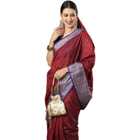 AKHILAM Womens Woven Design Aura Silk Taant Saree With Unstitched Blouse Piece (Rust_11AURA1102)