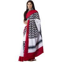 JALTHER Handicrafts Womens Ikat Hand Block Print Jaipuri Cotton Mulmul Saree with Blouse Piece - Multi_321