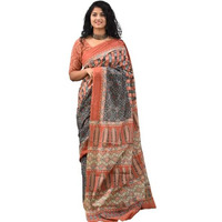 JALTHER Handicrafts Womens Ikat Hand Block Print Jaipuri Cotton Mulmul Saree with Blouse Piece - Multi_441
